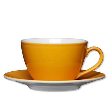 Milchkaffeetasse0,32 l mit Untertasse 16cm, Farbe: apricot / aprikose,