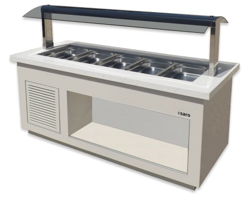SARO Salatbar für 4x 1/1 GN, Modell PREMIUM LINE SB-K170 weiß - Wanne aus 304er Edelstahl - 17 cm starke Granitplatte - Glas-Spuckschutz,