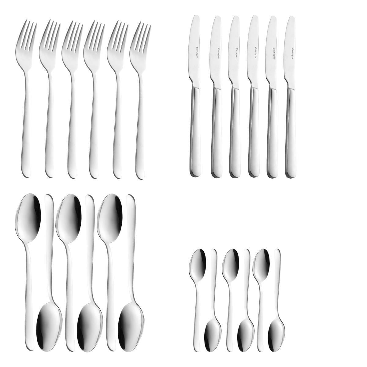 24-teiliges Besteck TINA aus Edelstahl 18/0, poliert. Messer aus Klingenstahl.