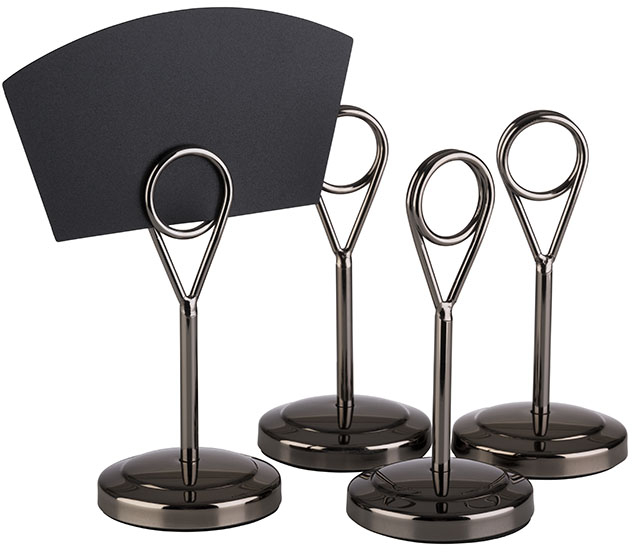 Kartenhalter, 4er Set Ø 5 cm, H: 10,5 cm Edelstahl, Gunmetal inklusive 20 schwarzen Beschriftungskarten aus Polypropylen, je