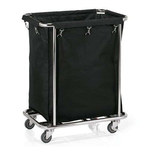 Ersatzwäschesack. 4 schwenkbare Rollen à Ø 7,5 cm, davon 2 mit Feststeller, Rohrrahmen Ø 2 cm. Material: Nylon.