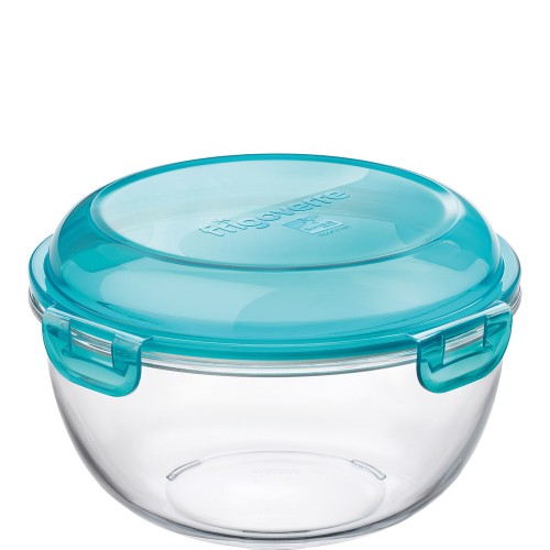 Frigoverre Evolution Schale 22 cm und 251 cl, stapelbar mit hellblauem PP-Deckel