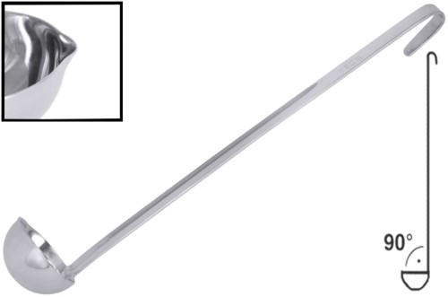 Dressinglöffel, fugenlos mit extra langem Stiel, aus Edelstahl 18/10, hochglänzend, mit zwei Ausgussschnaupen, Stiel im 90Winkel