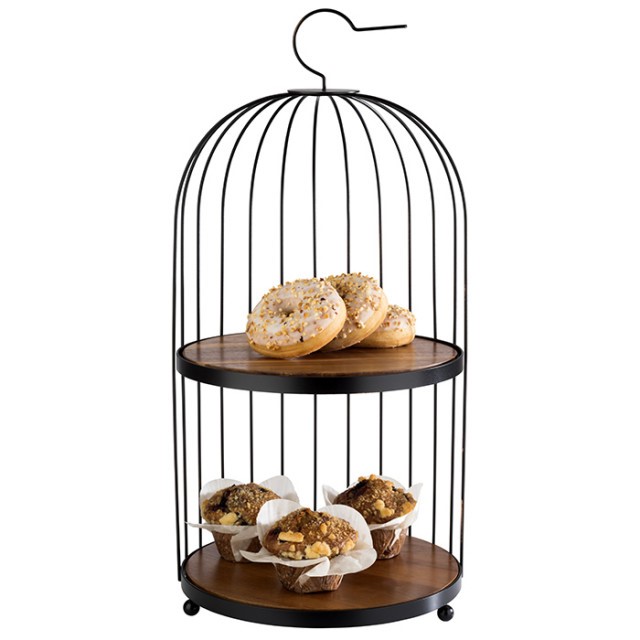 APS Buffetgestell -BIRDCAGE-, Ø 26 cm, H: 54 cm, Metall, schwarz, 2 Platten aus Akazienholz, je Ø 25 cm, H: 1 cm