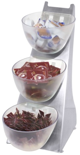 Verkaufsschütte Rahmen aus Edelstahl, Schütten mit je 1 Liter Volumen aus gefrostetem Polystyren Breite: 16 cm, Tiefe: 20 cm, Höhe: 40