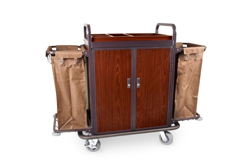 Zimmerservicewagen. Stahlrahmen lackiert. mit 2 Türen, 2 schwenkbare Rollen Ø 15 cm mit