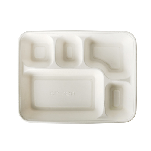 PAPSTAR 25 Menü-Trays, Zuckerrohr "pure" 5-geteilt 3,7 cm x 22 cm x 28,2 cm weiss