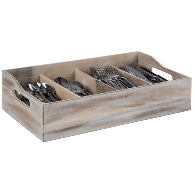 APS Besteckbehälter -VINTAGE-, 51 x 28 cm, H: 13 cm, Akazienholz, weiß