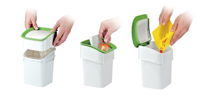 Tischabfalleimer CLEAN KIT aus Kunststoff in der Farbe weiß spülmaschinenfest