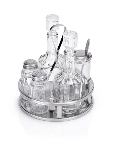 Menage MENAGE SERIE 1480. Edelstahl/Glas, › Einsätze aus Glas. 5-teilig, Essig und Öl,