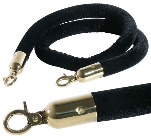 Abgrenzungsseil, schwarz 150cm mit goldfarbener Öse - Personenleitsystem