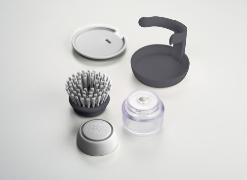 Joseph Joseph Palm Scrub - Abwaschbürste mit integriertem Spülmittelspender, inkl. Ständer - grau