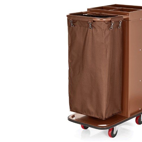 Ersatzwäschesack. 2 schwenkbare Rollen à Ø 10 cm und 2 Bockrollen, 3 Etagen, 1 Fach mit 3 Einteilungen. Polyester Wäschesack waschbar bis 40