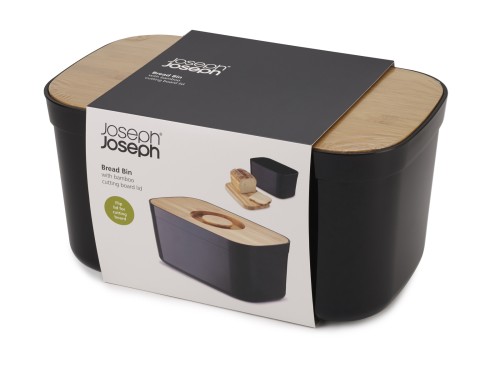 Joseph Joseph Bread Bin - Brotkasten mit integriertem Schneidebrett - schwarz