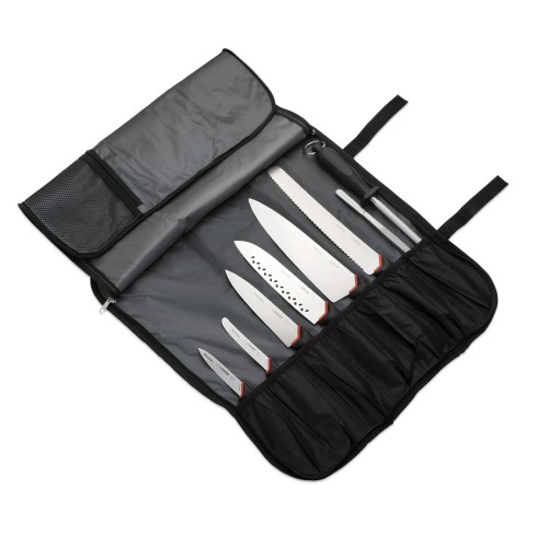 Messertasche, klein, 7-tlg. schwarz, mit Schulterriemen Giesser