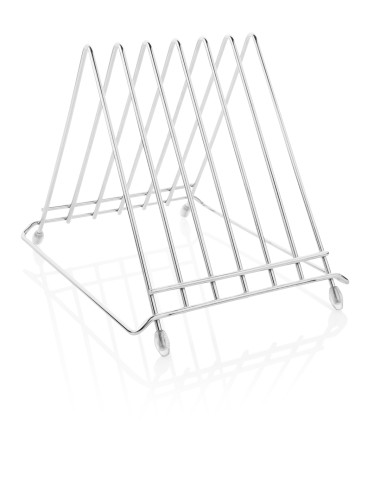 Schneidbretthalter. Chromnickelstahl. für sechs Schneidbretter, mit rutschhemmenden Füßchen.