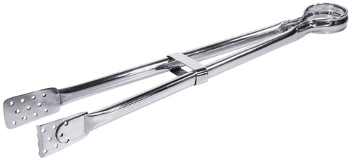 Grillzange aus Edelstahl 18/10, hochglänzend, mit Rohrgriff, eine gezahnte Zangenfläche erleichtert das Greifen, extra