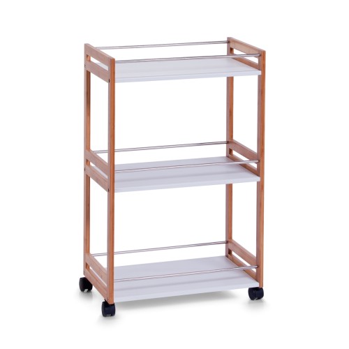 Zeller Bad-Rollwagen, weiß, Bamboo/MDF