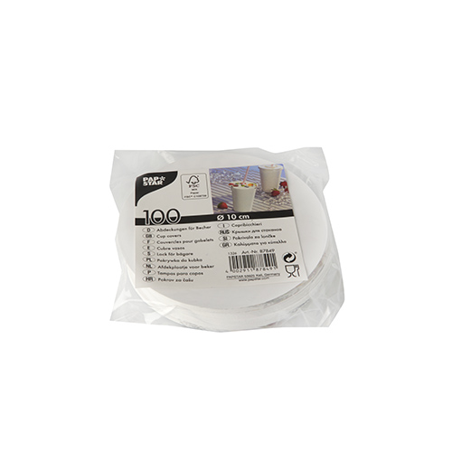 100 Abdeckungen für Becher, Pappe rund Ø 10 cm "Fruits" mit Lochung von PAPSTAR