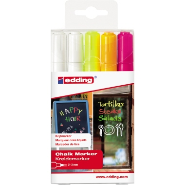 edding Kreidemarker 4095 2-3mm 2 x weiß, je 1 x neongelb, neonorange, neonpink 5 St./Pack.