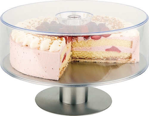 Servierplatte / Tortenplatte Ø 30,5 cm, H: 9 cm Edelstahl, matt poliert, möbelschonende Moosgummi- Unterseite, drehbar nicht