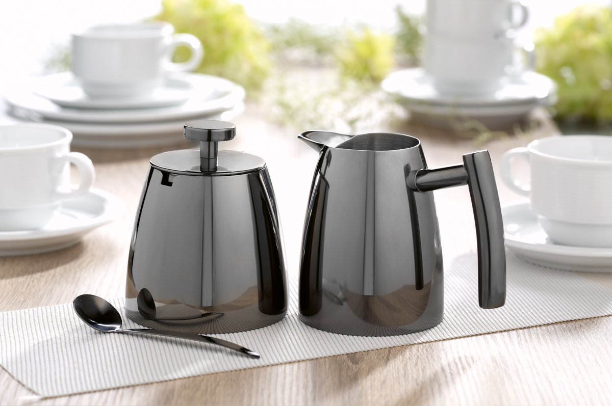 Milch- und Zuckerset CAMBRIDGE, mit PVD-Beschichtung, Farbe: schwarz. aus 18/10 Edelstahl, poliert.