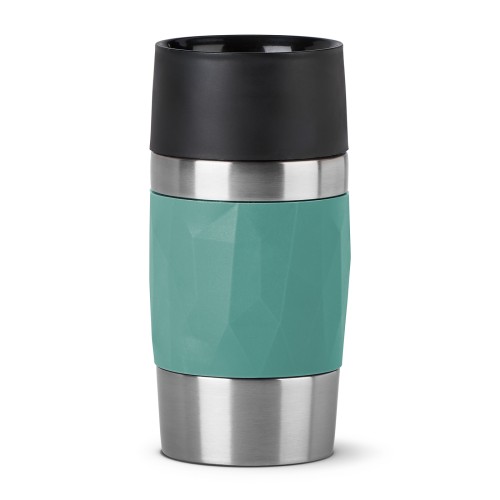 Emsa TRAVEL MUG COMPACT Isolierbecher 0,3 Liter, in der Farbe Petrol, aus Edelstahl, Auslaufsicher, mit Soft Touch Manschette und Drehverschluss,