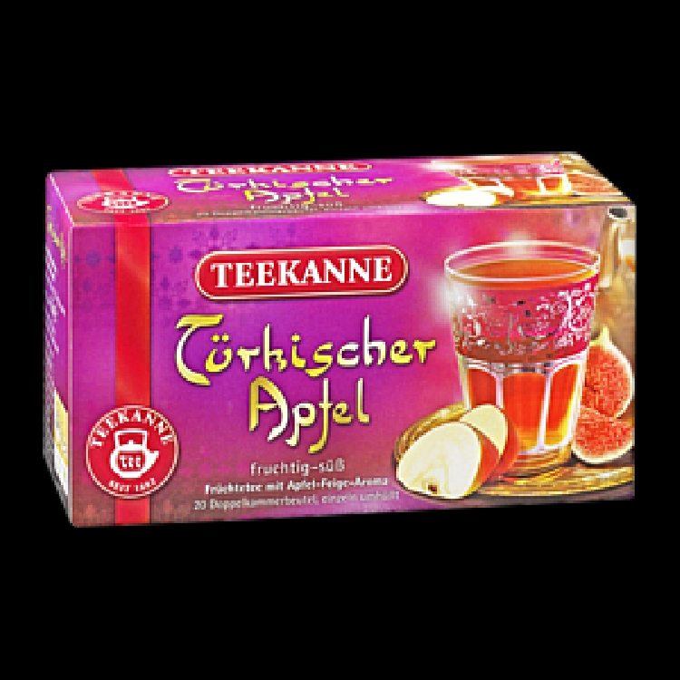 Teekanne TÜRKISCHER APFEL, Inhalt: 20 Teebeutel à 1,8 g, einzeln kuvertiert, Früchtetee mit Apfel- und Feigenaroma.
