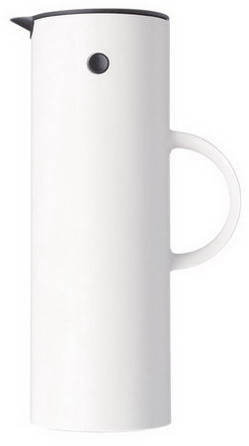 Stelton Isolierkanne EM77, Inhalt: 1 Liter, aus Kunststoff, Farbe: weiß, mit Glaseinsatz, Höhe: 300 mm.