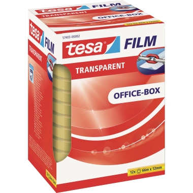 tesa® Klebefilm tesafilm® transparent Office-Box 12 mm x 66 m (B x L) nicht beidseitig klebend ohne Lösungsmittel Polypropylen/Acrylat 12