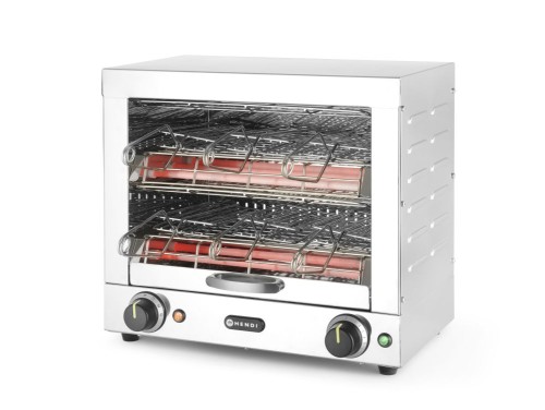 Quarzröhren-Toaster, zweilagig, mit 6 Zangen. Edelstahlausführung mit 2 Ebenen, geeignet für 6 Toastzangen.