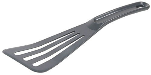 Pfannenwender, geschlitzt aus grauem glasfaserverstärktem Polyamid, gut geeignet für antihaft-beschichtete Pfannen, hitzeresistent bis