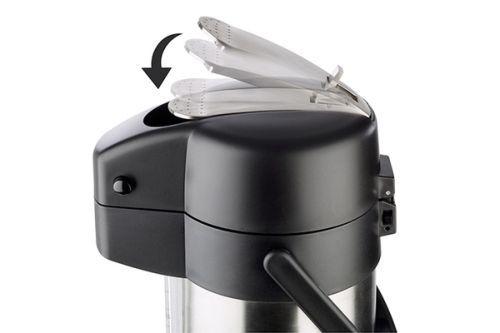 Pump-Isolierkanne -PREMIUM- Ø 15 cm, H: 37 cm, 3 Liter 18/8 Edelstahl, Polypropylen mattiert, doppelwandig Tragegriff,