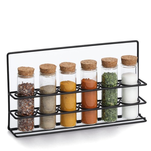 Gewürzständer-Set, 6-tlg., 55 ml, Glas/Metall/Kork. Länge: 242 mm. Breite: 45 mm. Höhe: 140 mm