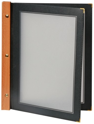 Speisekartenmappe aus mehrfach teakfarben lackiertem Buchenholz, für DIN A4 Speisekarten Farbe: schwarz