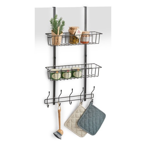Tür-Hängeregal m. 2 Körben u. Haken, Metall / Maße: 39x16x71,5 cm, schwarz