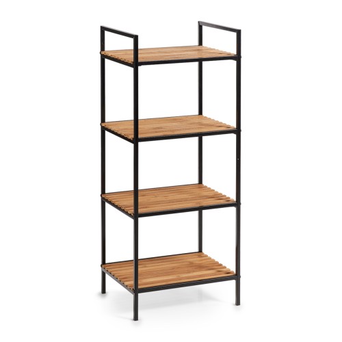 Standregal, Bamboo; Metall, 39x33x95 cm. Farbe: schwarz. Dieses elegante Standregal wurde aus hochwertigem Metall und Bambus gefertigt und