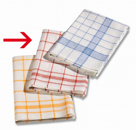 Geschirrtuch Halbleinen, in rotem Karodesign. Maße: 500 x 700 mm.