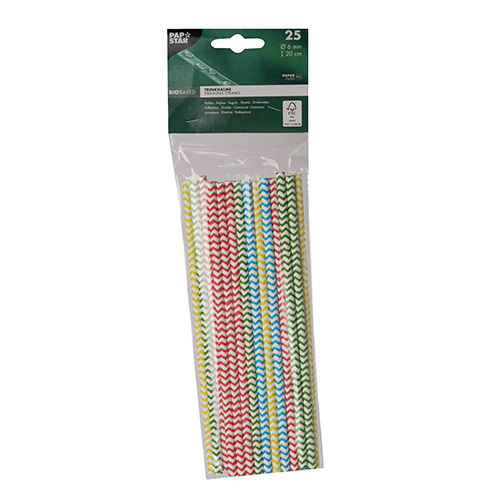 25 Trinkhalme, Papier Ø 6 mm · 20 cm farbig sortiert "Zig-Zag" von PAPSTAR