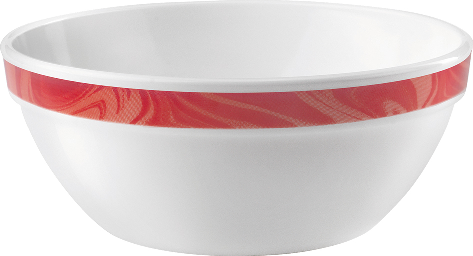 Stapelschale NATURA mit rotem Muster. Durchmesser 12 cm mit ca. 0,3 Liter aus Opalglas. Von Bormioli Rocco.