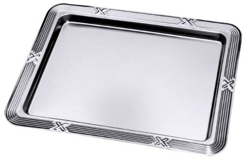 GN 1/2-Tablett  mit Dekorrand aus Edelstahl 18/0, hochglänzend, mit Dekorrand Länge: 32,5 cm, Breite: 26,5 cm, Höhe: 1,5 cm,