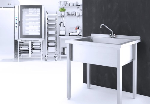 Einzelspültisch - geschweißt, HENDI, Profi Line, 800x600x(H)850mm