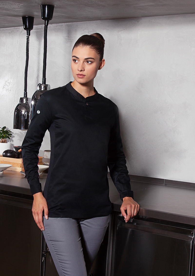 Langarm Damen-Arbeitsshirt Performance , GR. XS , Farbe: schwarz , von Karlowsky