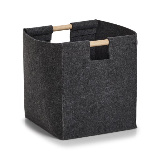 Aufbewahrungskorb, Filz/Holz, anthrazit. Länge: 300 mm. Breite: 300 mm. Höhe: 350 mm
