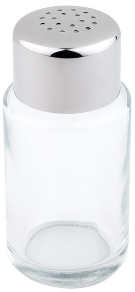 Salz- / Pfefferstreuer Ø 4 cm, H: 9 cm Glas Edelstahl-Deckel, poliert 18 Löcher (je Ø 1,35 mm) spülmaschinengeeignet