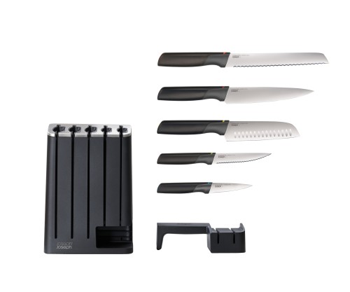 Joseph Joseph Elevate Knives SlimBlock 5-teiliges Messer-Set mit Keramikschleifstein – Schwarz