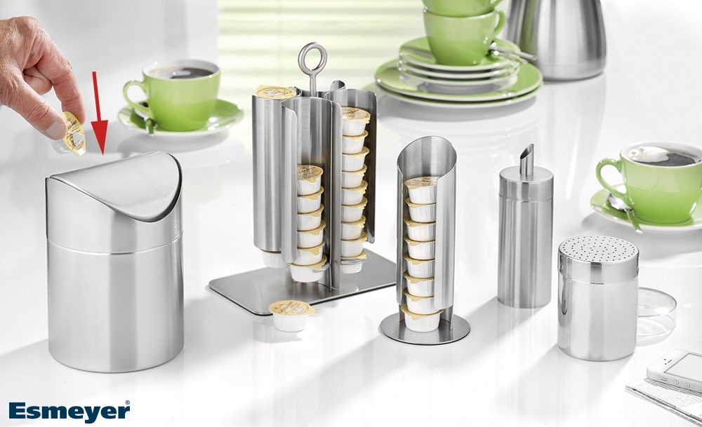 Tischabfallbehälter SWING mit Schwingdeckel, Material: Edelstahl 18/10, matt und gebürstet, Höhe: 165 mm, Durchmesser: 120 mm,