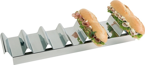 Snackpresenter 47,5 x 10,5 cm, H: 6 cm Edelstahl, hochglanzpoliert mit Griffmulde, mit 7 Mulden spülmaschinengeeignet