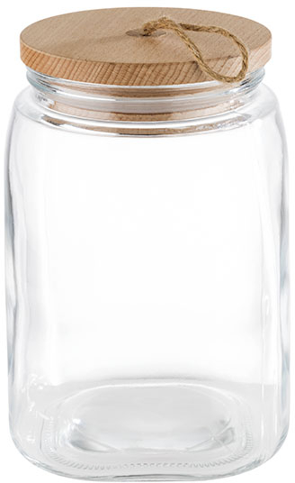 Vorratsglas -WOODY- 14 x 14 cm, H: 21,5 cm Glas, Kiefernholz, Silikon 2,5 Liter inklusive Holzdeckel nicht