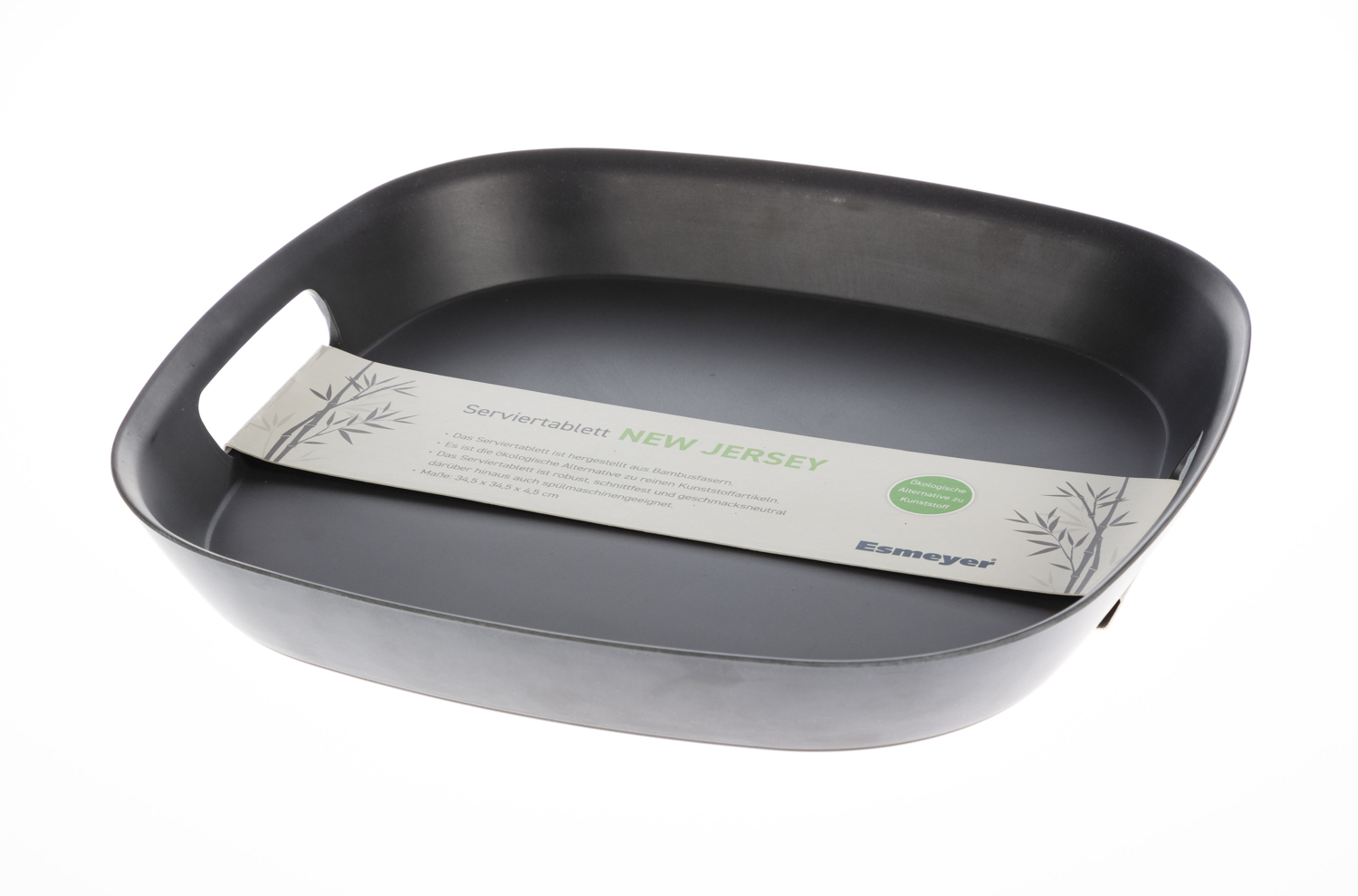 Serviertablett "NEW JERSEY", anthrazit, extra robust. Aus Bambusfasergemisch. quadratisch: 34 x 34 x 4,5 cm